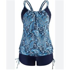 Hanna Nikole Womens Plus Sz Striped Printed Strappy Tankini Top with Shorts‎ 26W